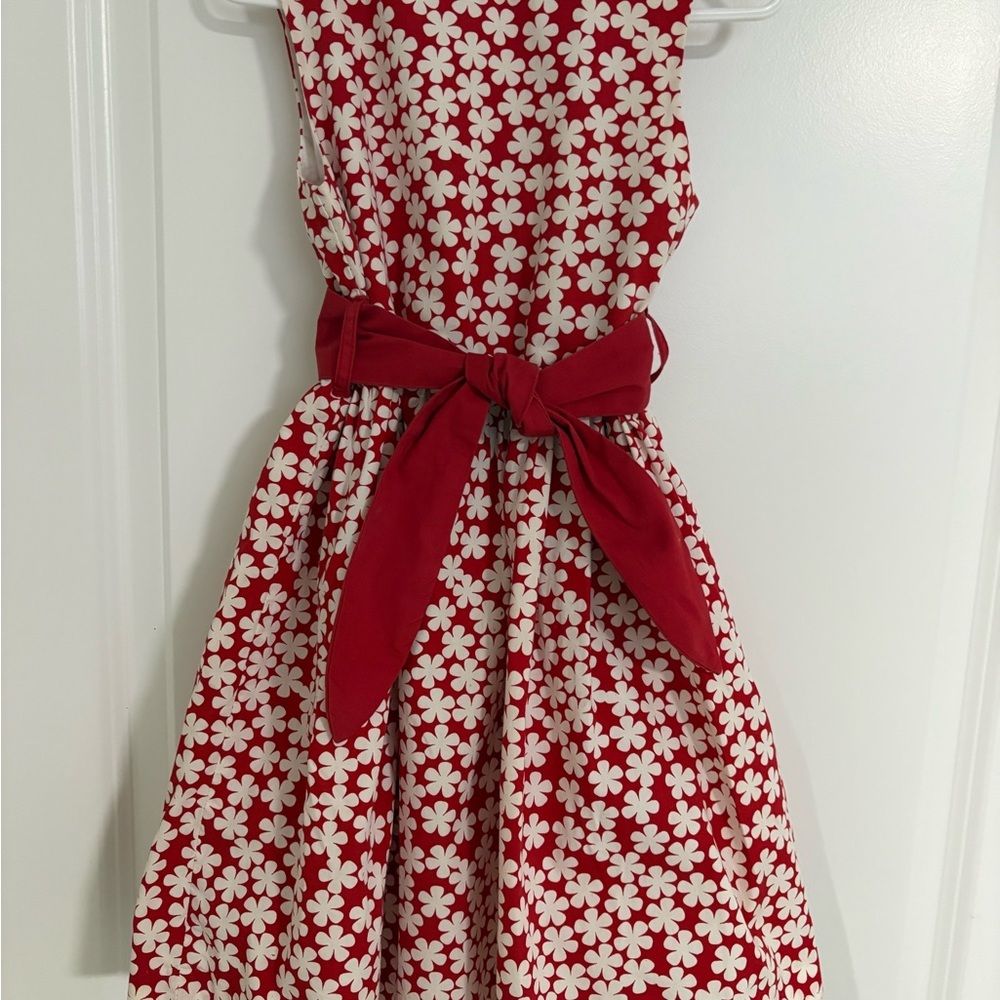 Floral Red and White Sleeveless Girls Party Dress - Picture 2 of 5